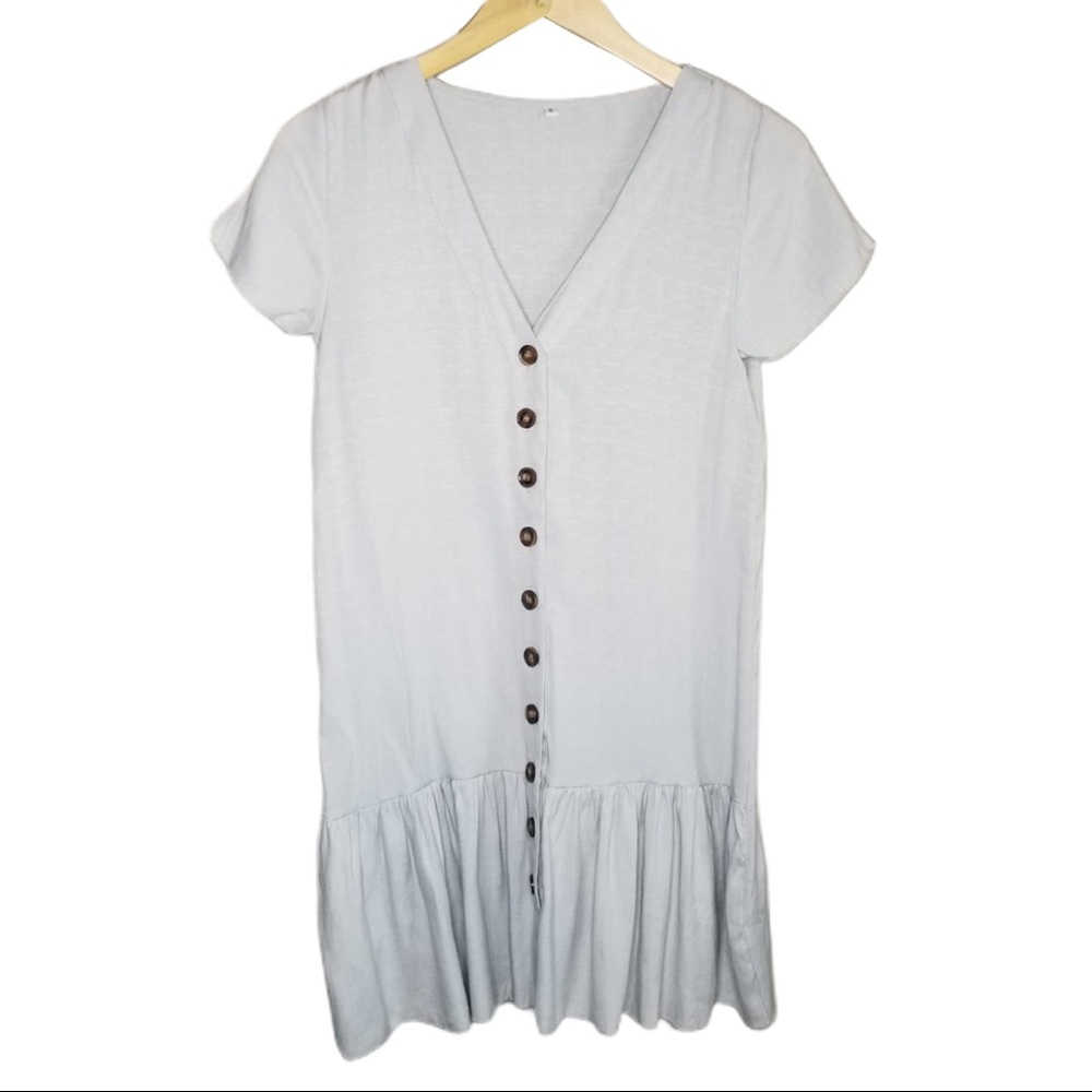 V-Neck Button Down Relaxed Mini Dress